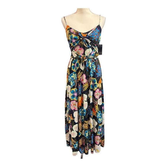RACHEL Rachel Roy Dresses & Skirts - Rachel Roy Dress Black Floral Maxi‎ Tie Detail Size M Tropical Vacation Resort